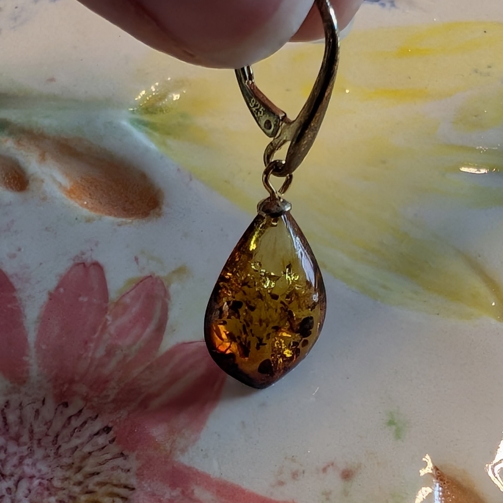 Amber Teardrop Earrings with Silver Hooks - Picture 5 of 6